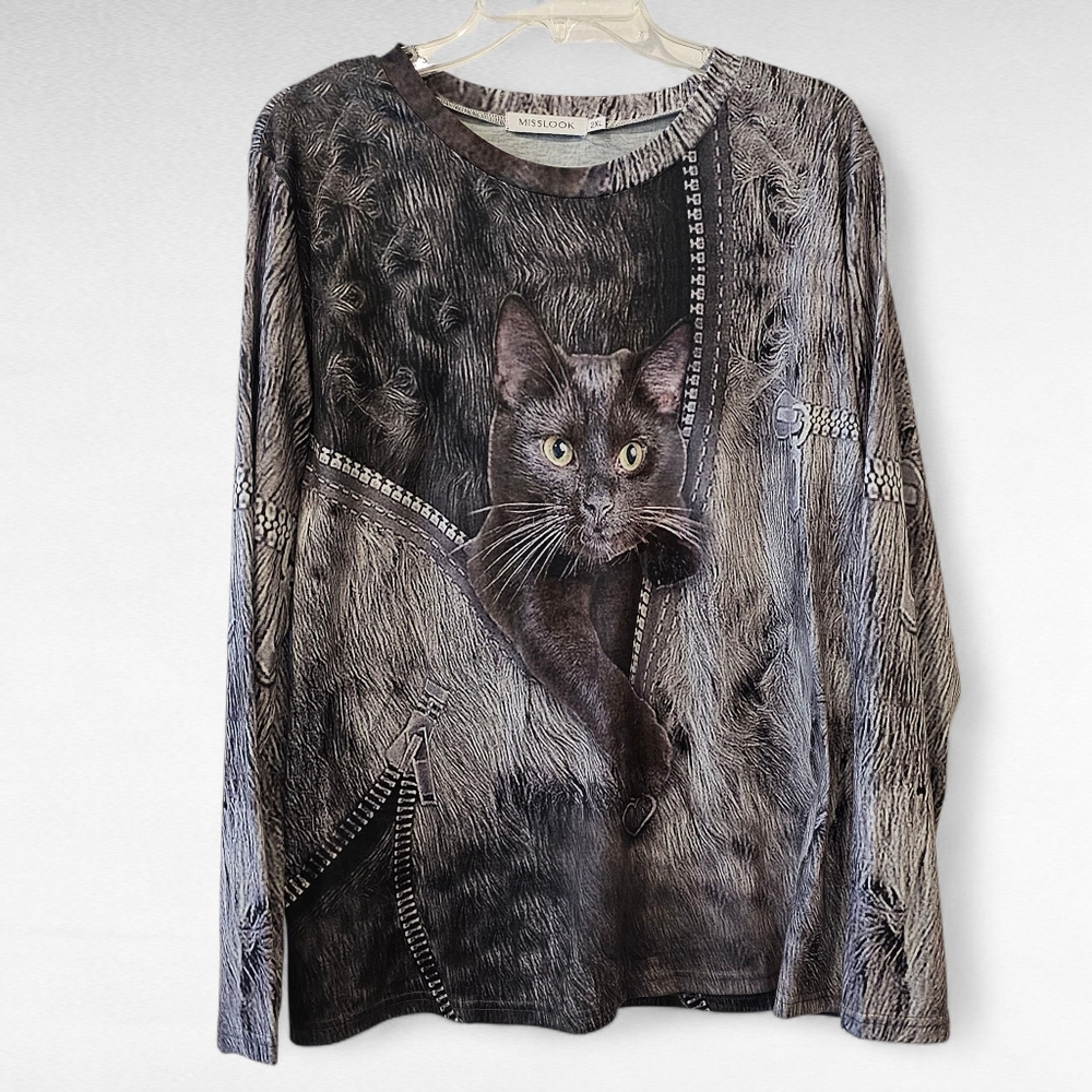Misslook Cat T-Shirt Long Sleeve Size 2XL